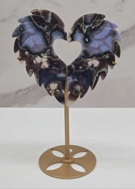 Blue Flower Agate heart wings