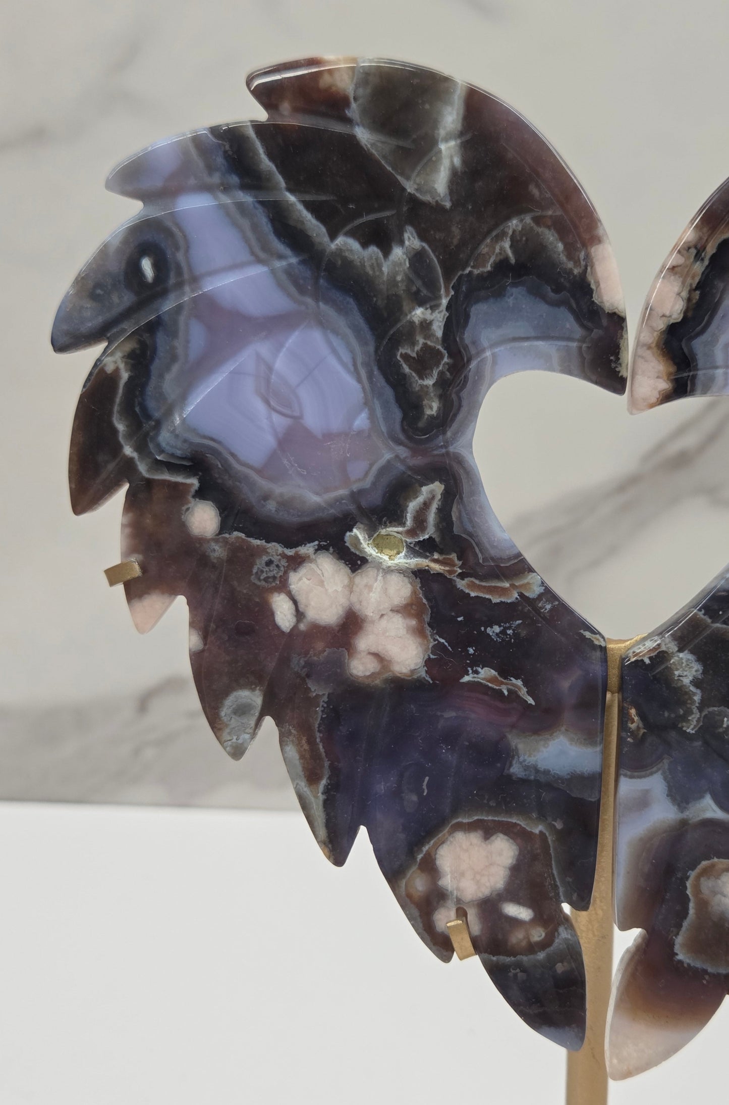 Blue Flower Agate heart wings