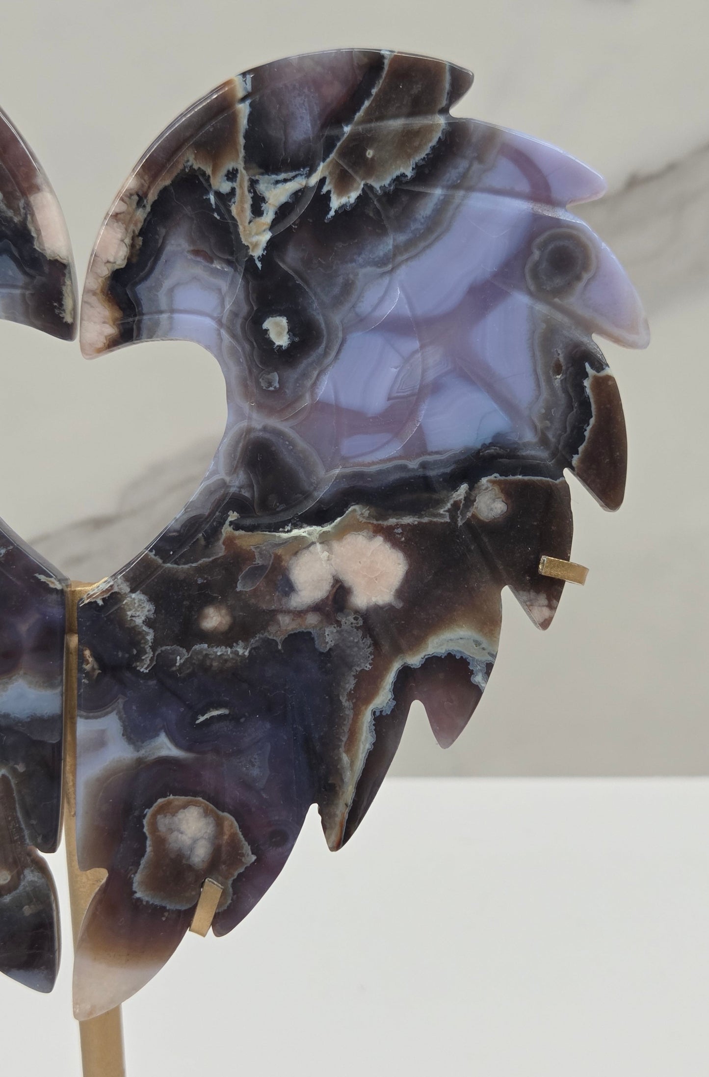 Blue Flower Agate heart wings