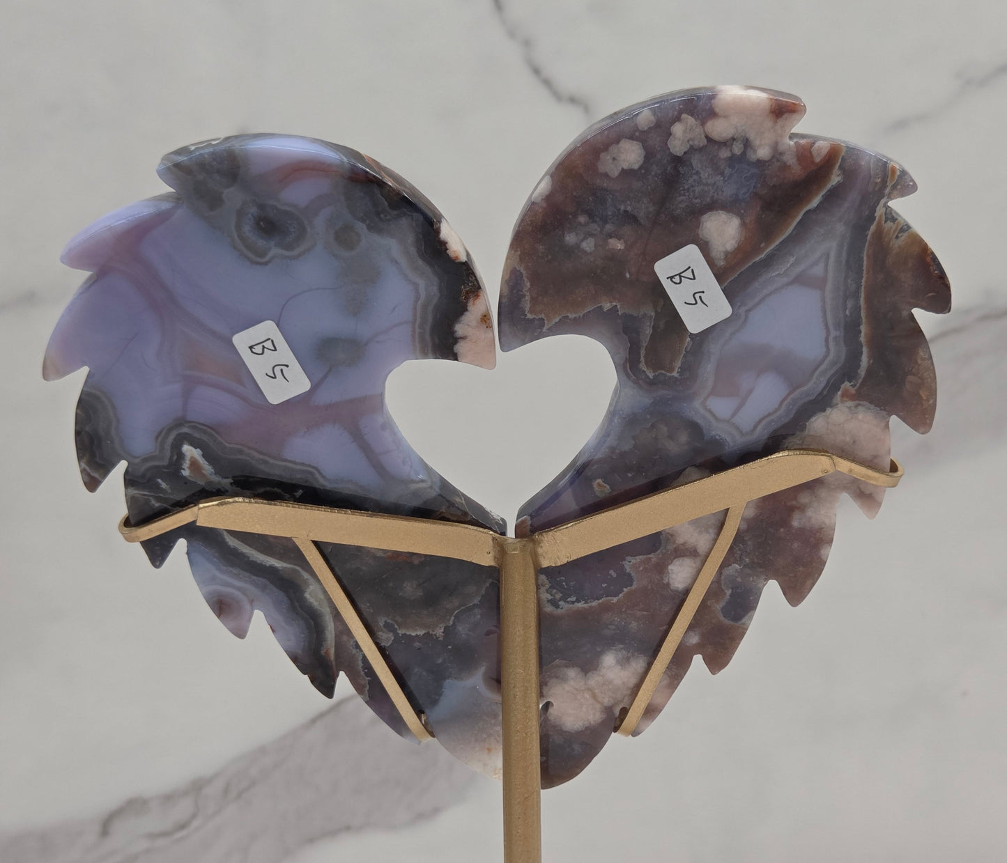 Blue Flower Agate heart wings