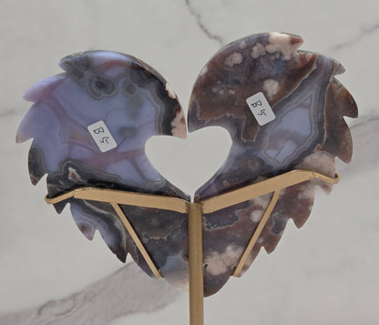 Blue Flower Agate heart wings