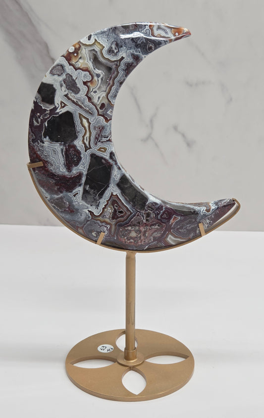 Mexican Agate moon on stand