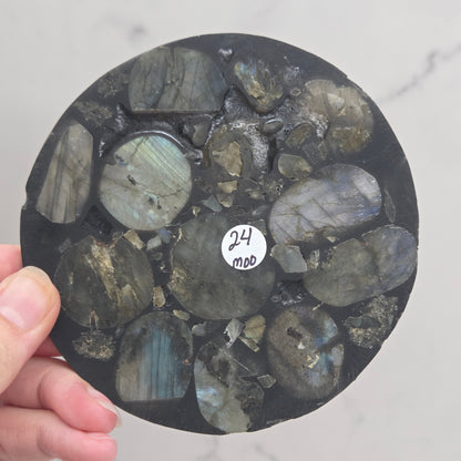 Labradorite slice trivet/disc
