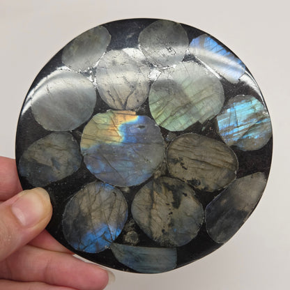 Labradorite slice trivet/disc