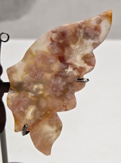 Wings - Pink Amethyst w/ Flower Agate butterfly