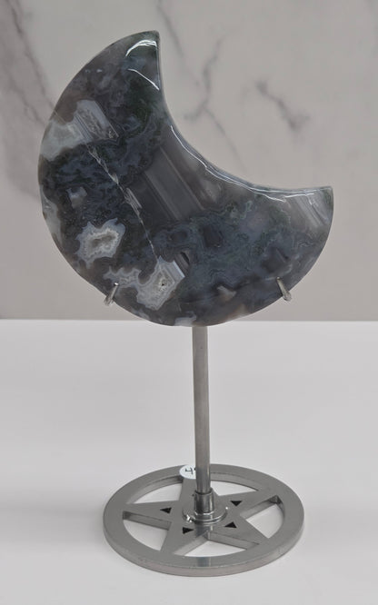 Moss Agate moon carvings