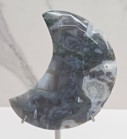 Moss Agate moon carvings
