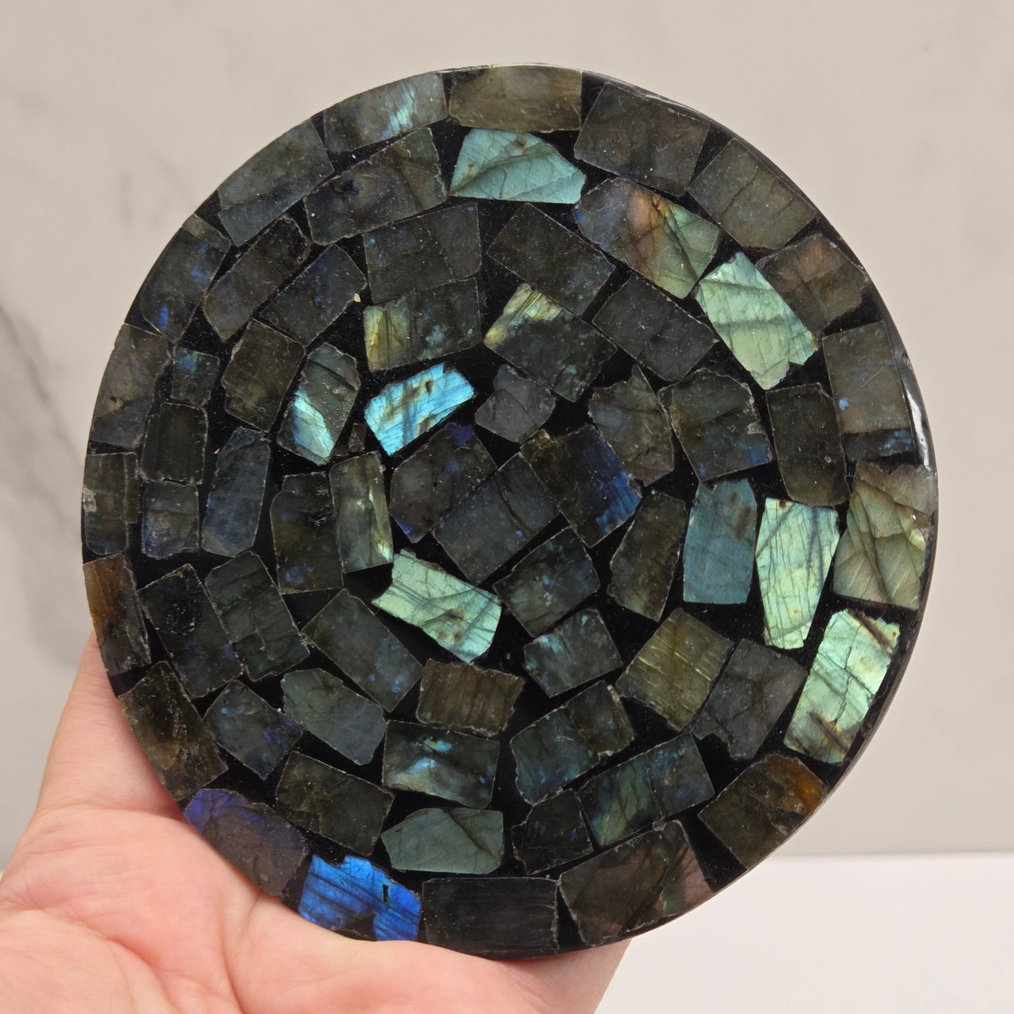 Labradorite slice trivet/disc