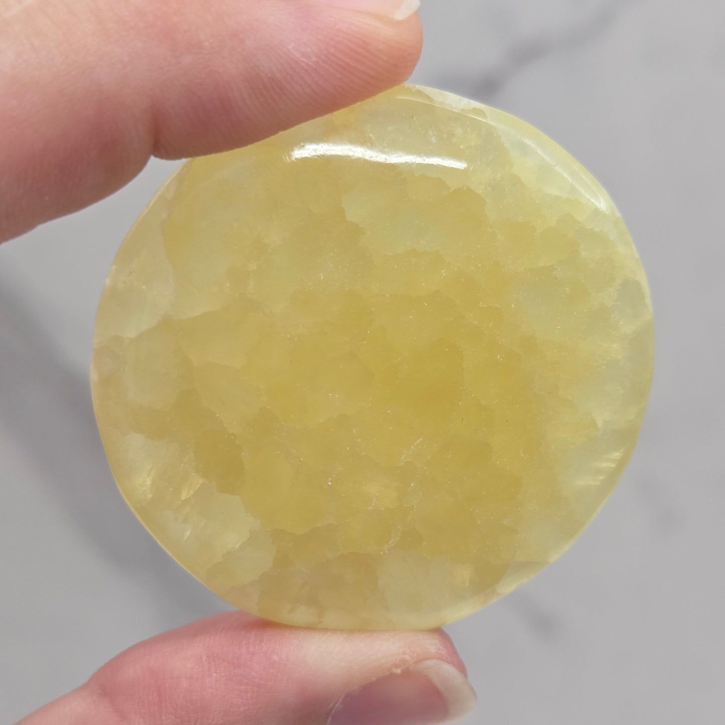 Lemon Calcite flat coin/round palm
