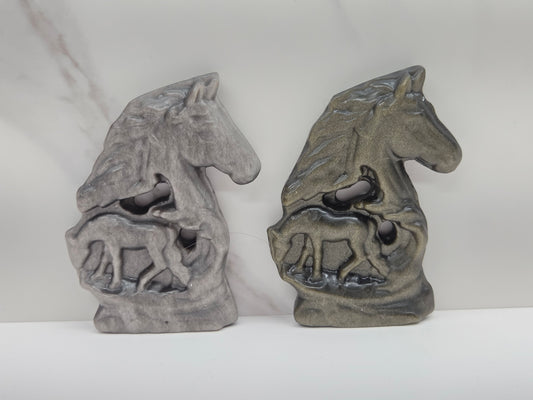 Obsidian horse (gold sheen & silver sheen)