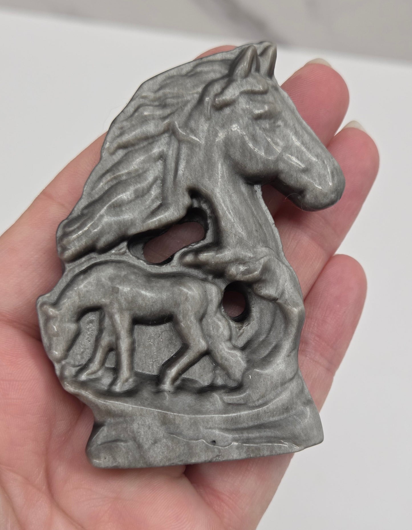 Obsidian horse (gold sheen & silver sheen)