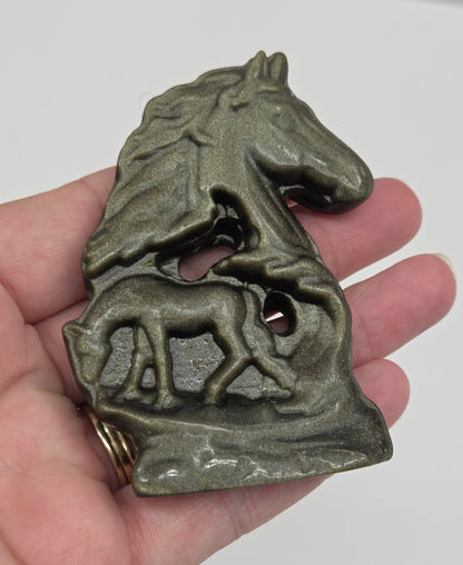 Obsidian horse (gold sheen & silver sheen)