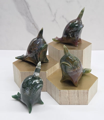 Narwhal carving - Ocean Jasper/Moss Agate