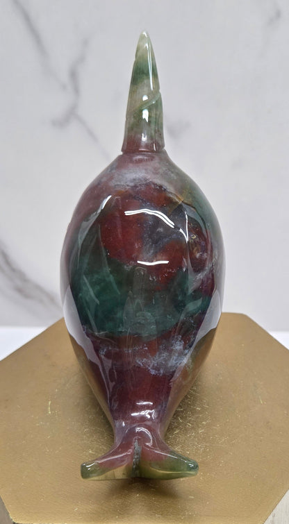 Narwhal carving - Ocean Jasper/Moss Agate