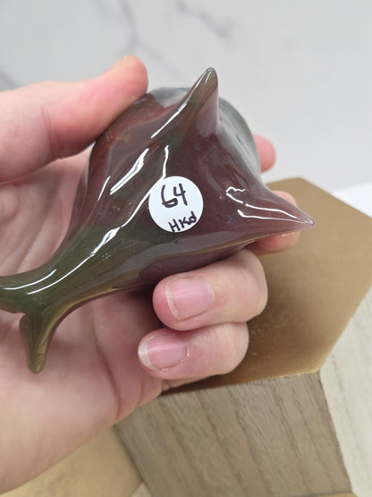 Narwhal carving - Ocean Jasper/Moss Agate