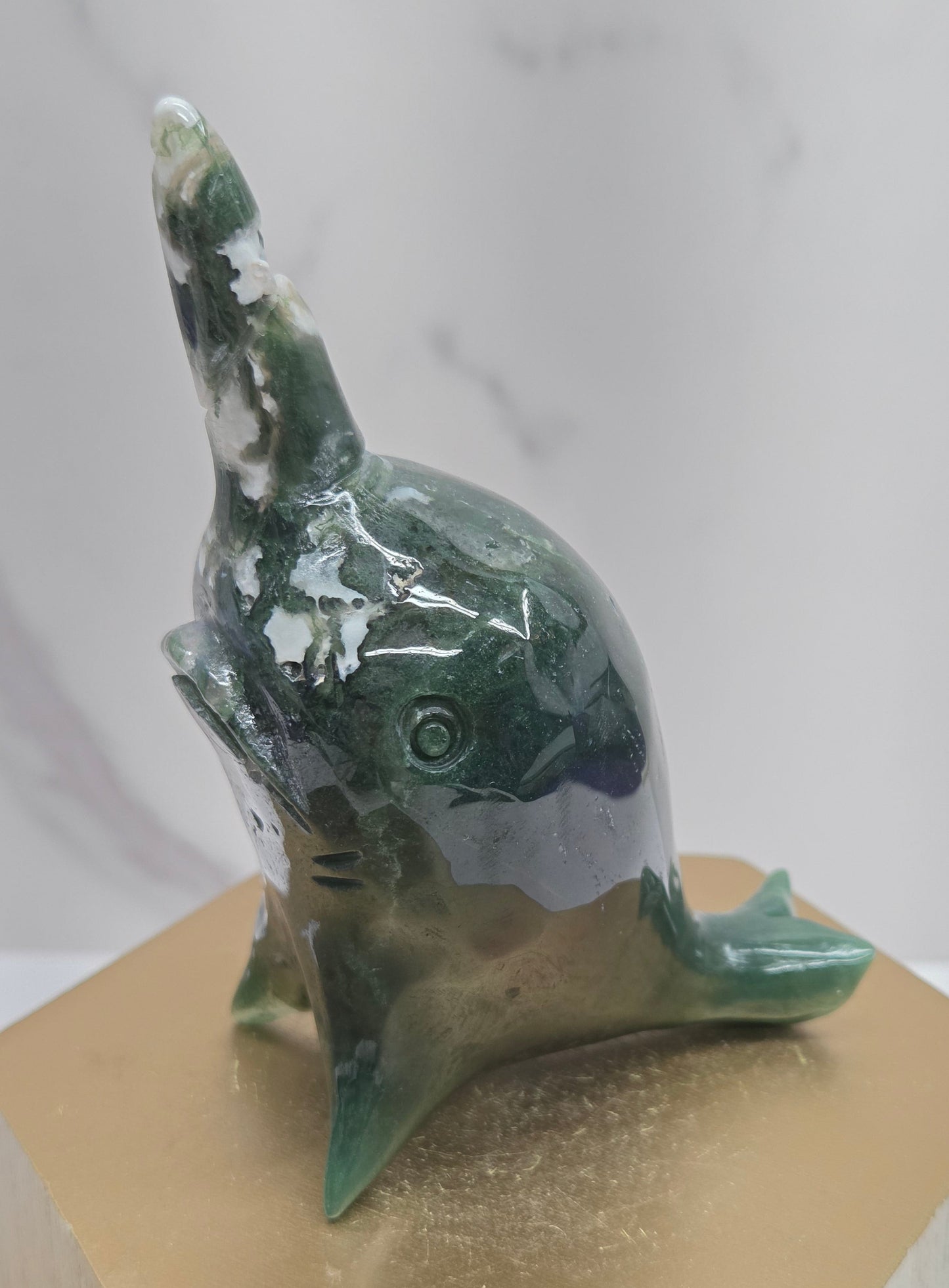 Narwhal carving - Ocean Jasper/Moss Agate