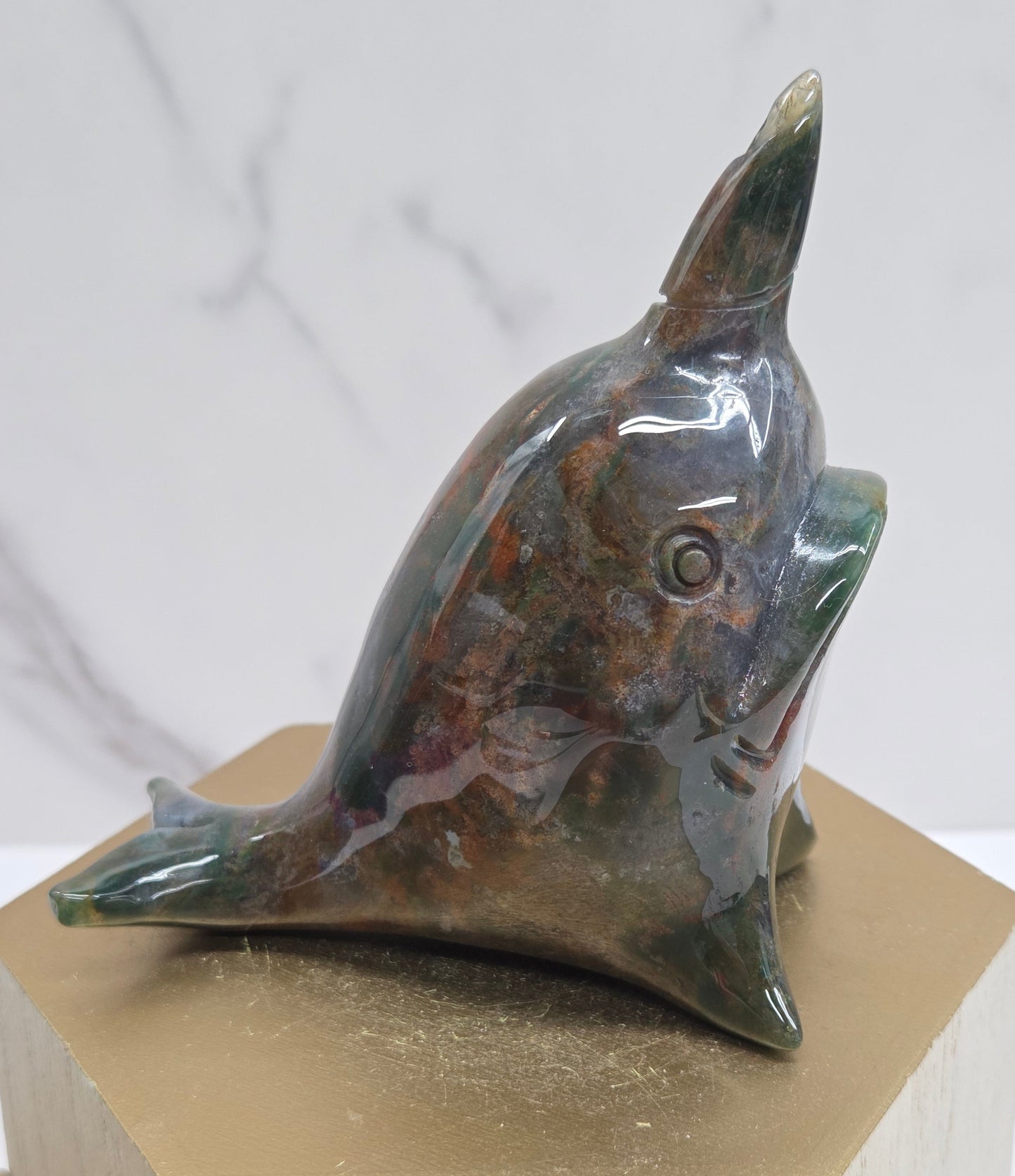 Narwhal carving - Ocean Jasper/Moss Agate