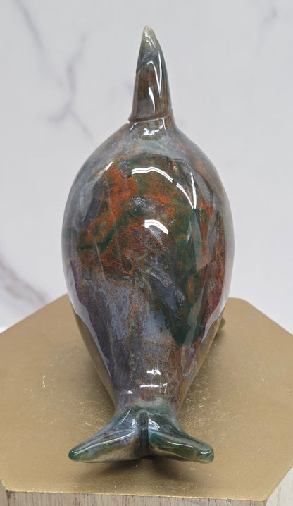 Narwhal carving - Ocean Jasper/Moss Agate