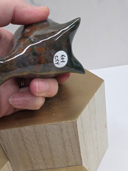 Narwhal carving - Ocean Jasper/Moss Agate