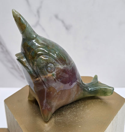 Narwhal carving - Ocean Jasper/Moss Agate