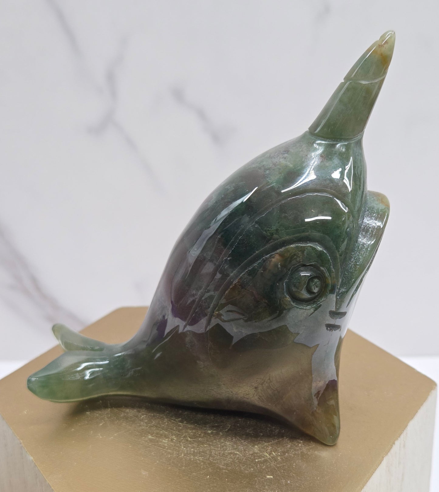 Narwhal carving - Ocean Jasper/Moss Agate