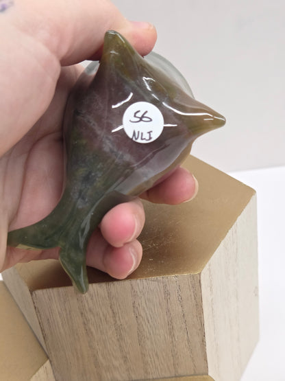 Narwhal carving - Ocean Jasper/Moss Agate