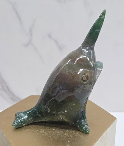 Narwhal carving - Ocean Jasper/Moss Agate