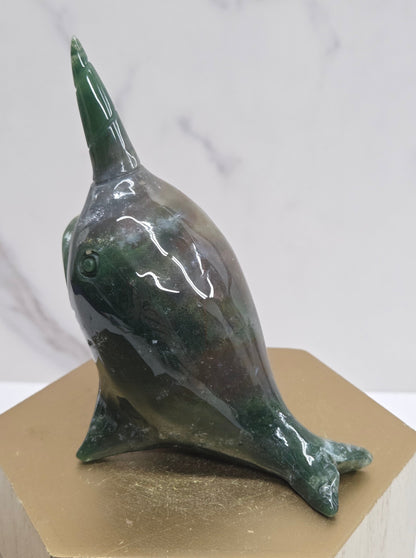 Narwhal carving - Ocean Jasper/Moss Agate
