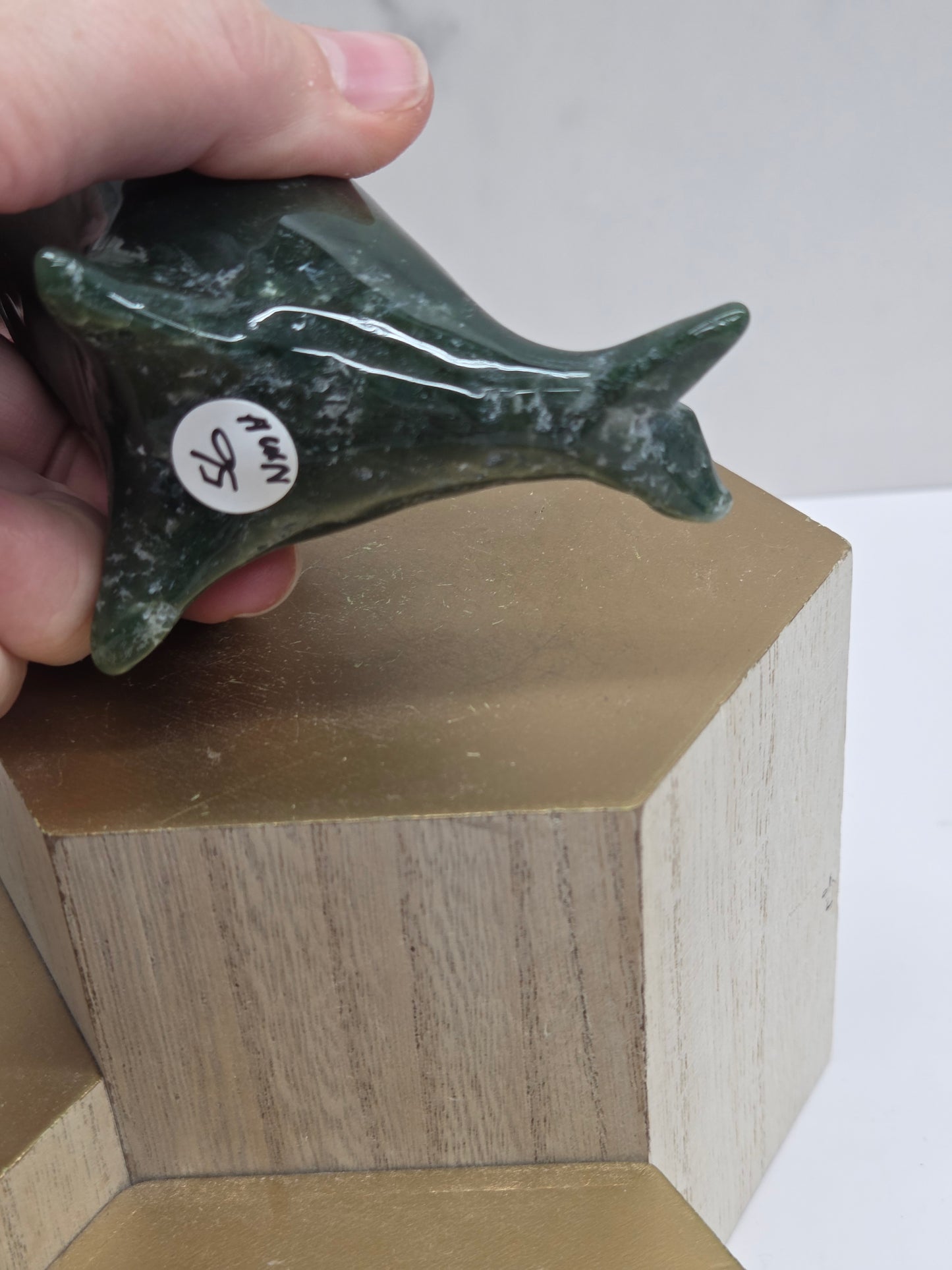 Narwhal carving - Ocean Jasper/Moss Agate