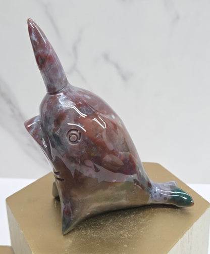Narwhal carving - Ocean Jasper/Moss Agate