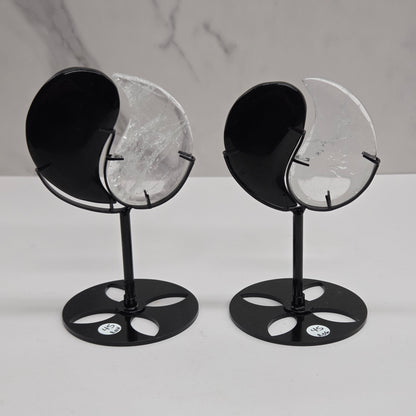 Yin yang on stand - Obsidian & Clear Quartz