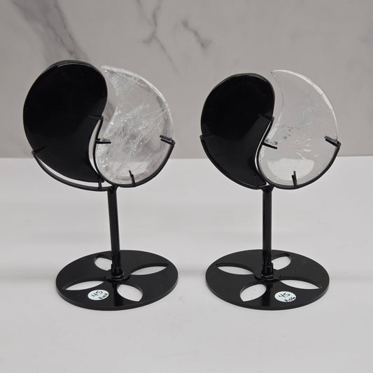 Yin yang on stand - Obsidian & Clear Quartz