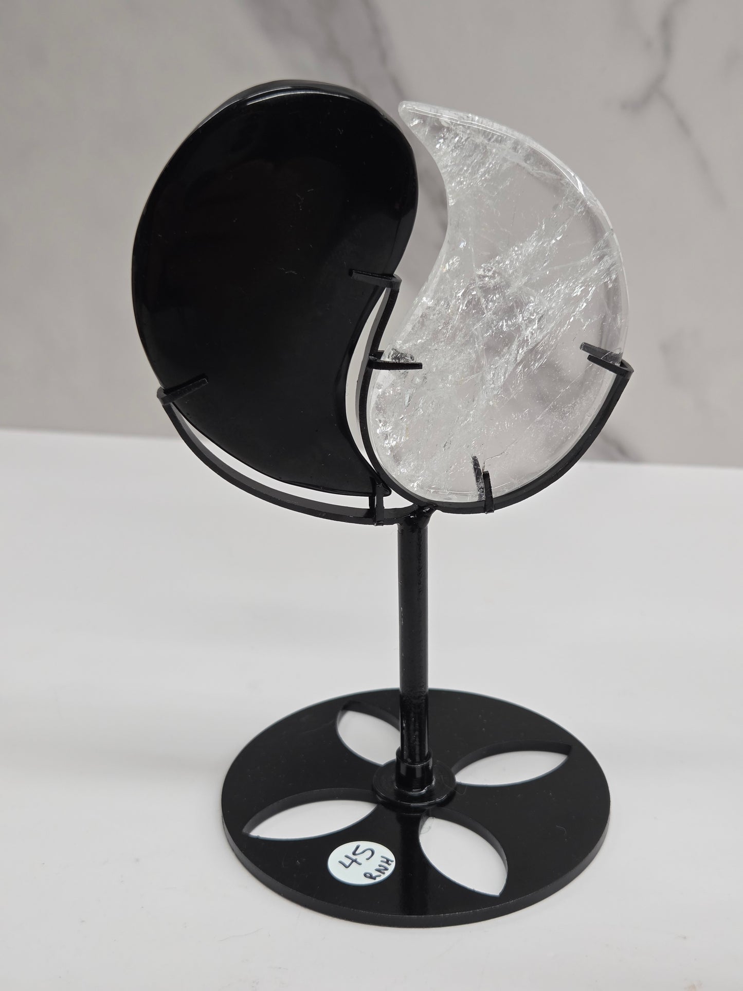 Yin yang on stand - Obsidian & Clear Quartz