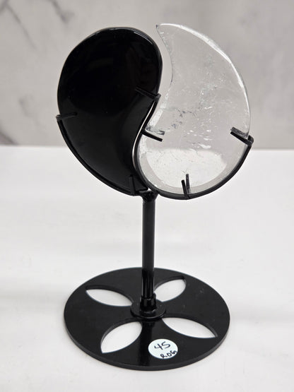 Yin yang on stand - Obsidian & Clear Quartz