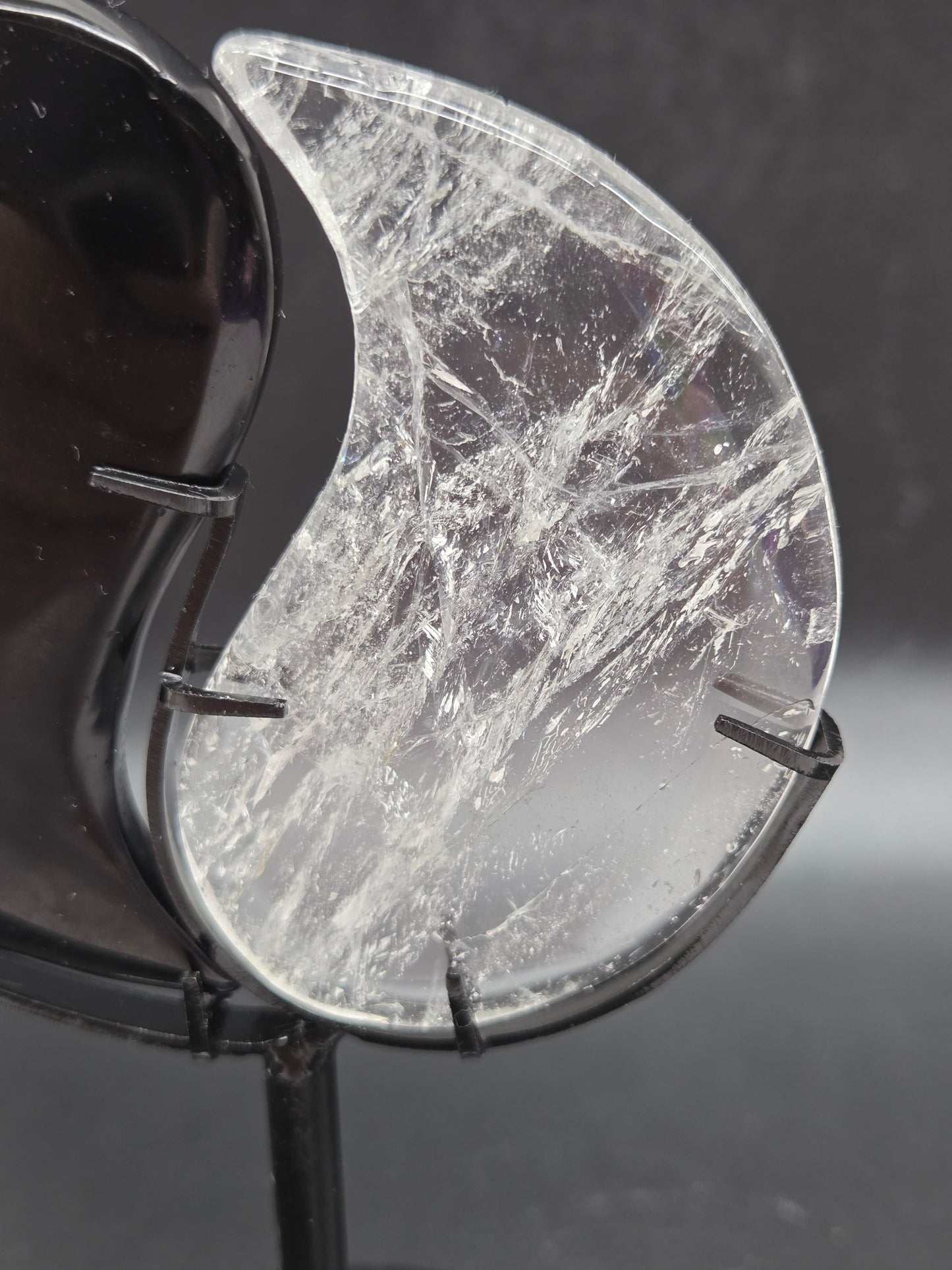 Yin yang on stand - Obsidian & Clear Quartz