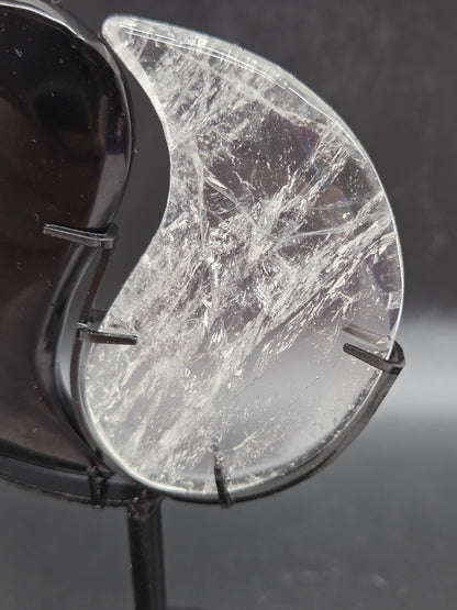 Yin yang on stand - Obsidian & Clear Quartz