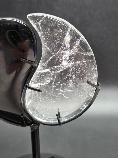 Yin yang on stand - Obsidian & Clear Quartz