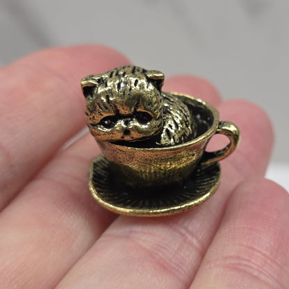 Brass kitty in cup (mini)