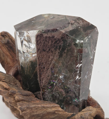 Garden Quartz statement towers on driftwood stand