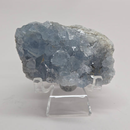 Blue Celestite crystal specimens with translucent blue crystals