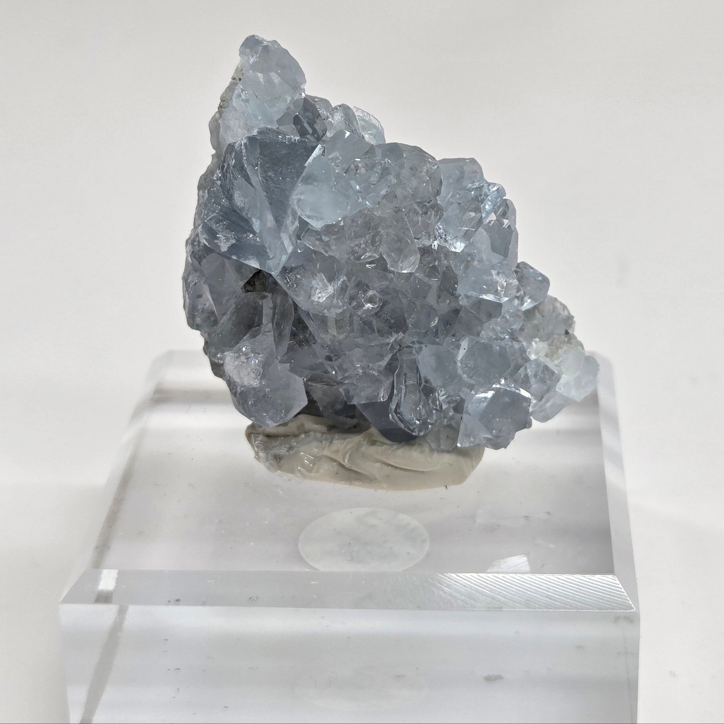 Blue Celestite crystal specimens with translucent blue crystals