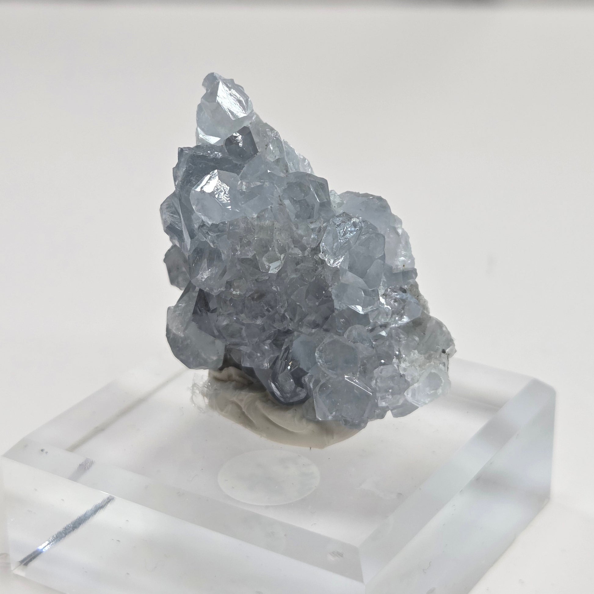 Blue Celestite crystal specimens with translucent blue crystals