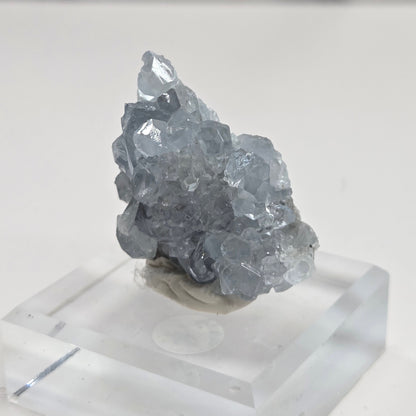 Blue Celestite crystal specimens with translucent blue crystals