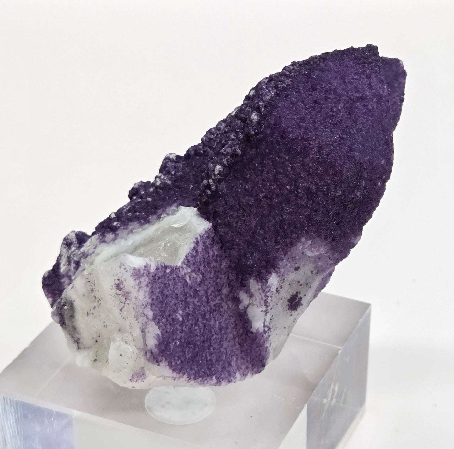 A collection of purple fluorite covered quartz points