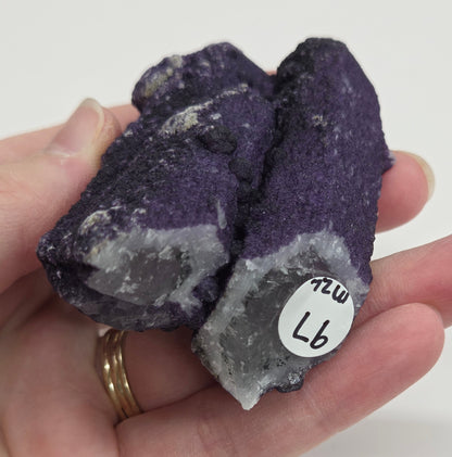 A collection of purple fluorite covered quartz points