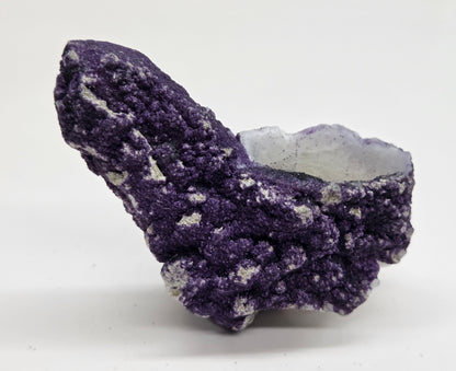 A collection of purple fluorite covered quartz points