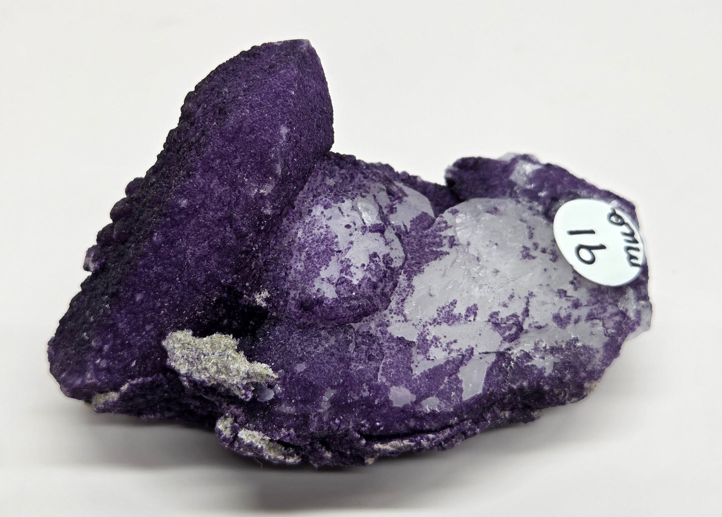 A collection of purple fluorite covered quartz points