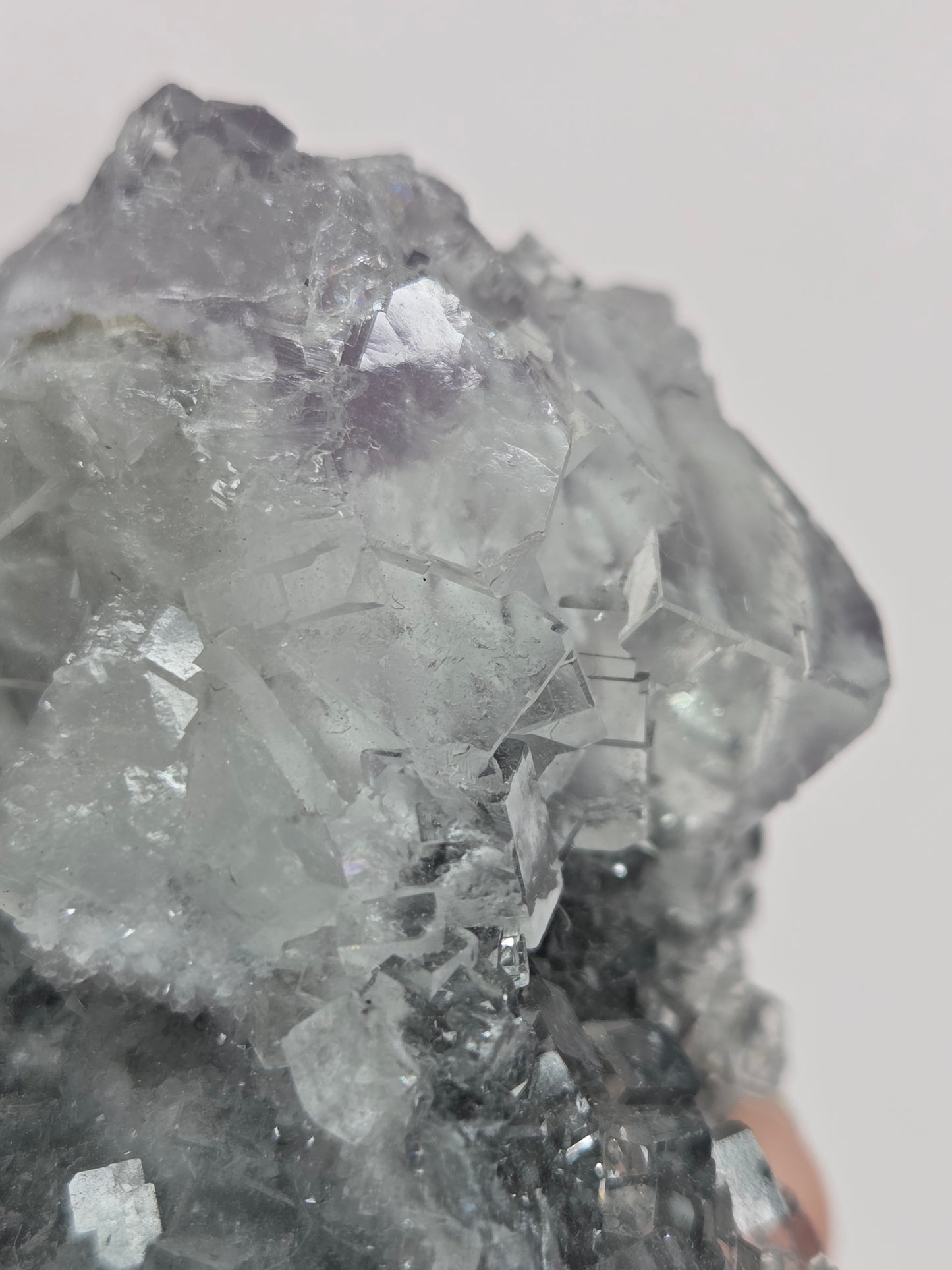 Purple Fluorite specimen against a white background