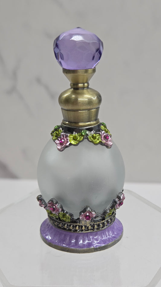 Perfume bottle - Clear glass w/ flowers