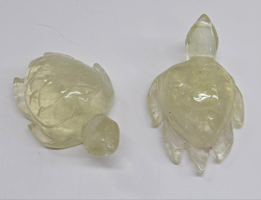 Two translucent yellow Citrine turtle carvings
